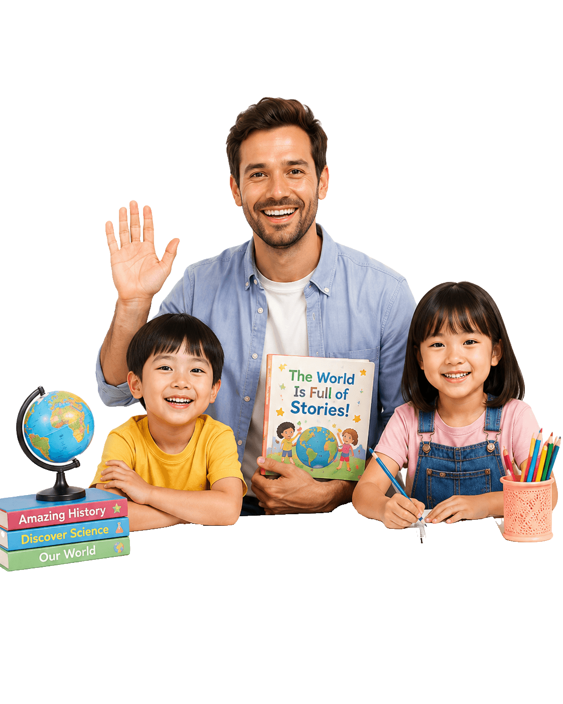 Teacher with two children learning